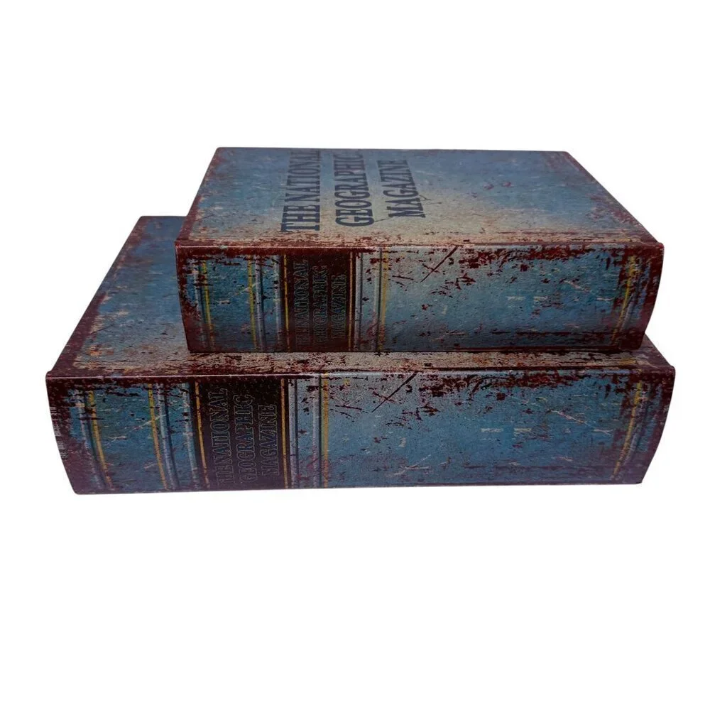 National Geographic Storage Book Boxes Set of Two Bookshelf Coffee Table Decor